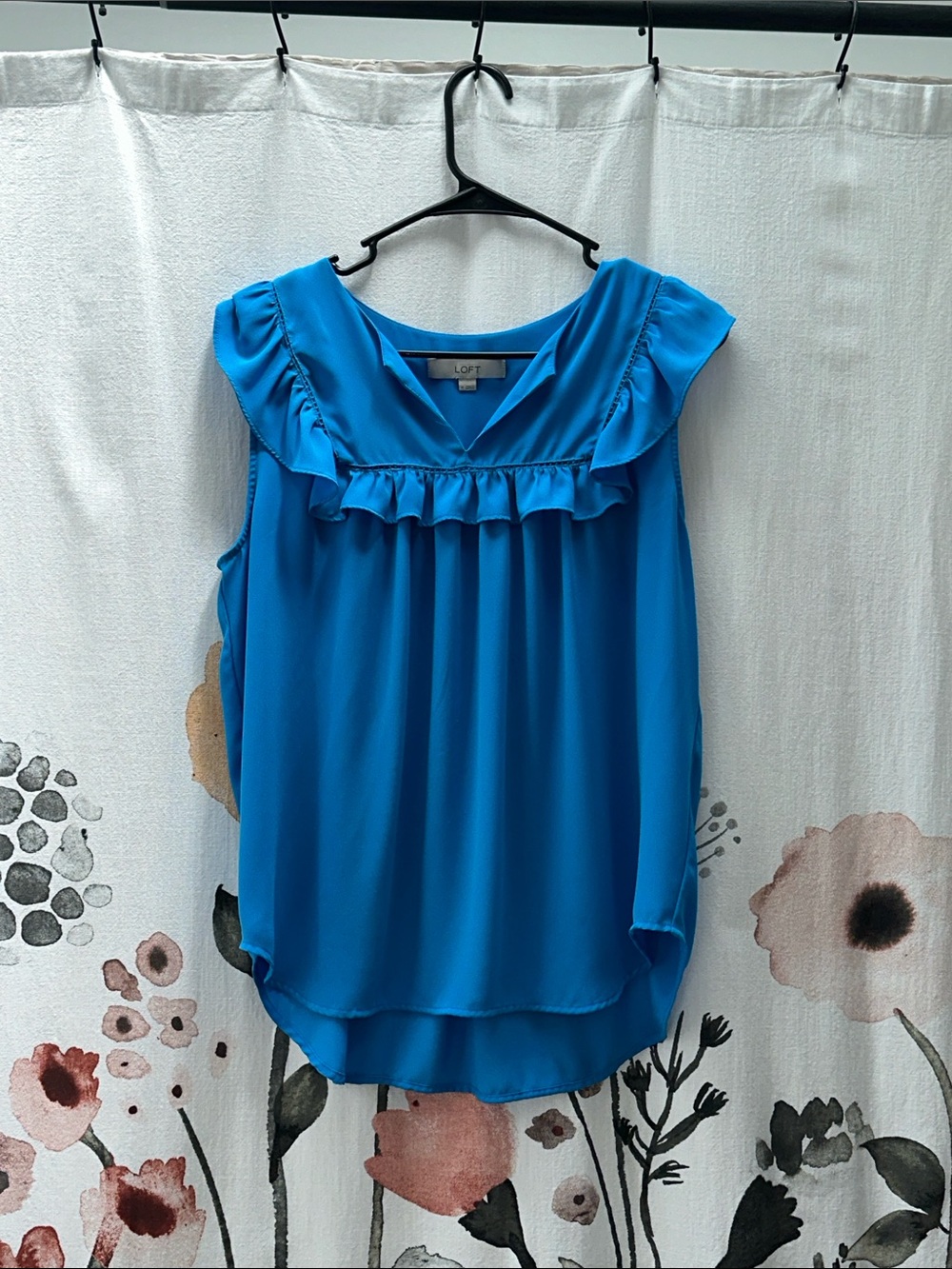 LOFT Turquoise Blue Ruffle-Trim Sleeveless Blouse